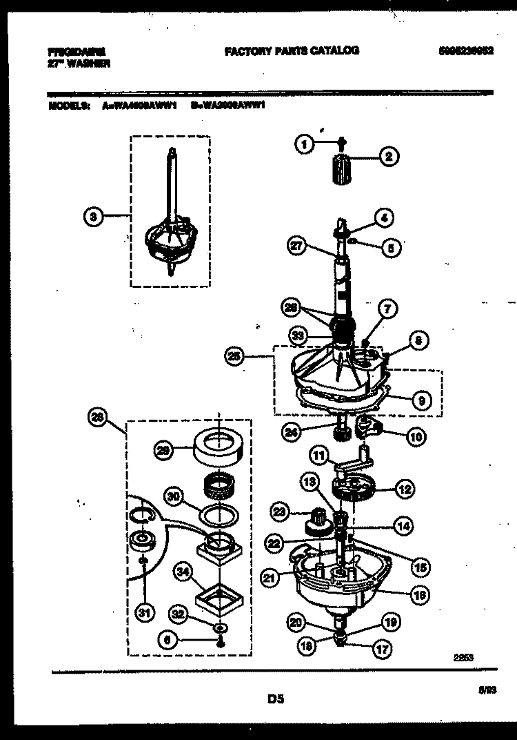 TRANSMISSION PARTS Diagram and Parts List for WA4900ADD1  Frigidaire Washer