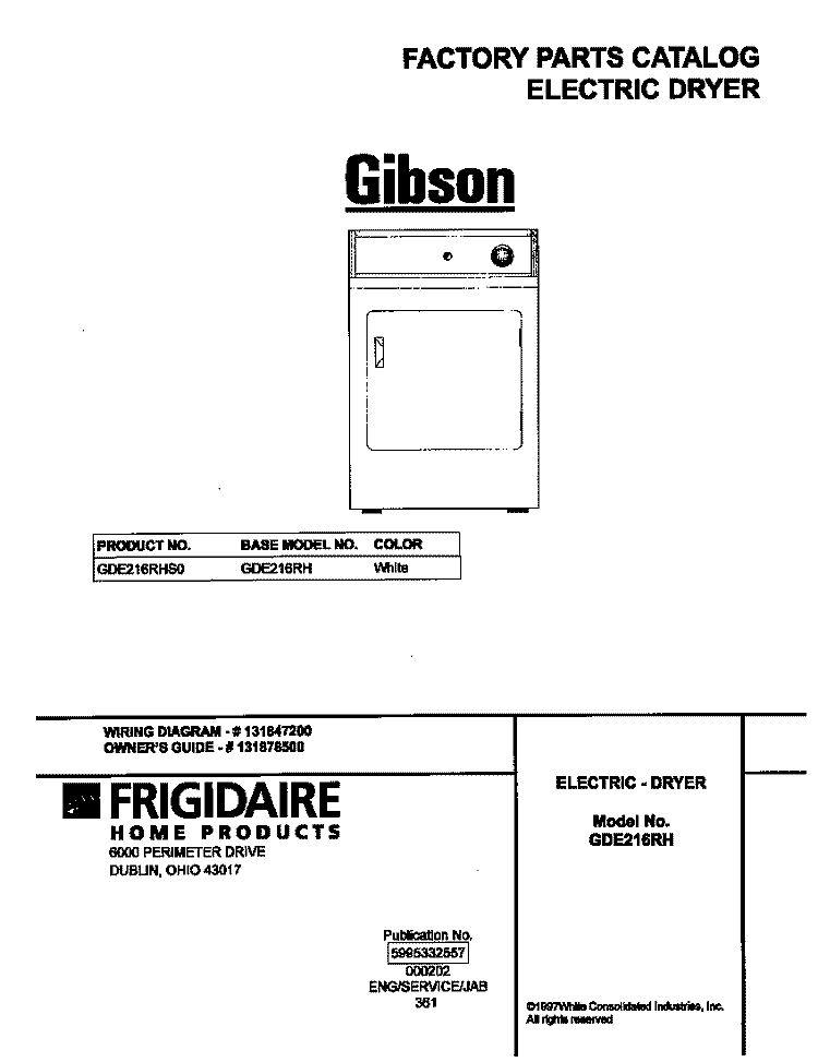 COVER Diagram and Parts List for GDE216RHS0  Gibson Dryer