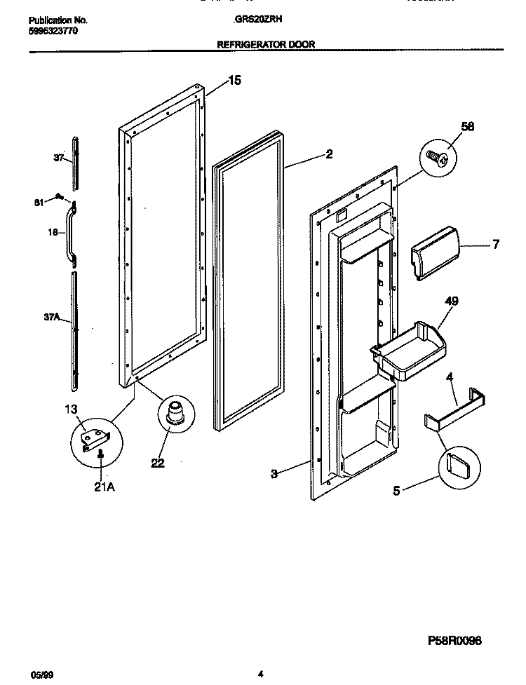 REFRIGERATOR DOOR Diagram and Parts List for GRS20ZRHW0  Gibson Refrigerator