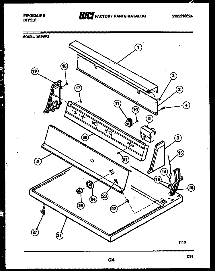 CONSOLE AND CONTROL PARTS Diagram and Parts List for DGFW2  Frigidaire Dryer