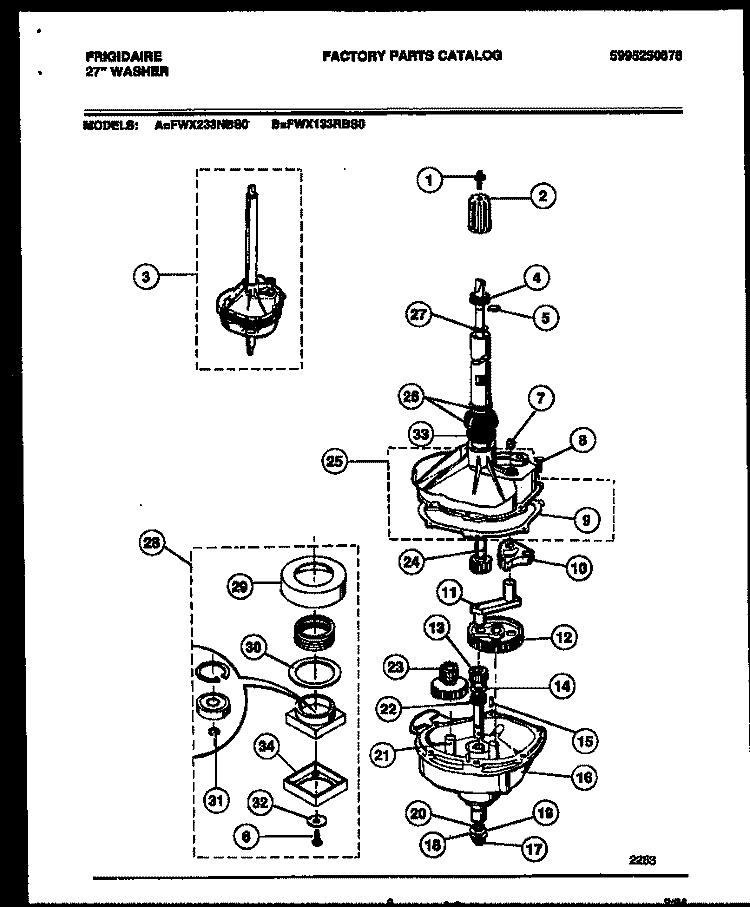 TRANSMISSION PARTS Diagram and Parts List for FWX233NBS0  Frigidaire Washer