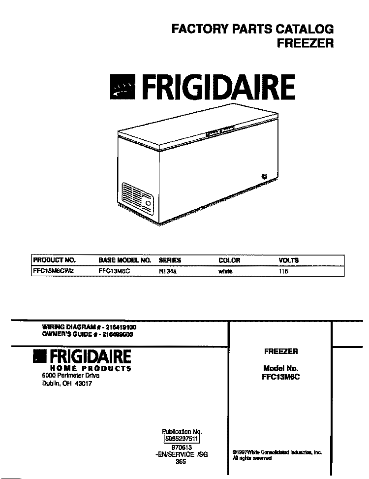 COVER Diagram and Parts List for FFC13M6CW2  Frigidaire Freezer