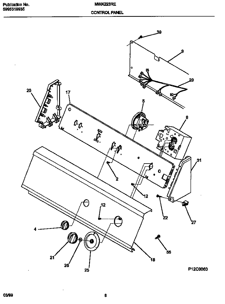 CONTROL PANEL Diagram and Parts List for MWX223RED2  Frigidaire Washer