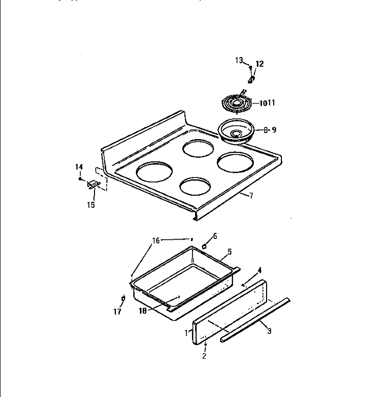 TOP, DRAWER Diagram and Parts List for KF560GDF2  Frigidaire Range