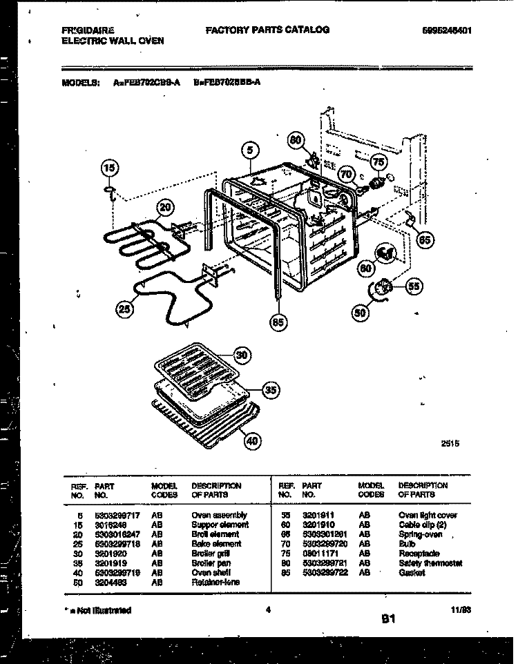 BROILER AND BODY PARTS Diagram and Parts List for FEB702BBBA  Frigidaire Wall Oven