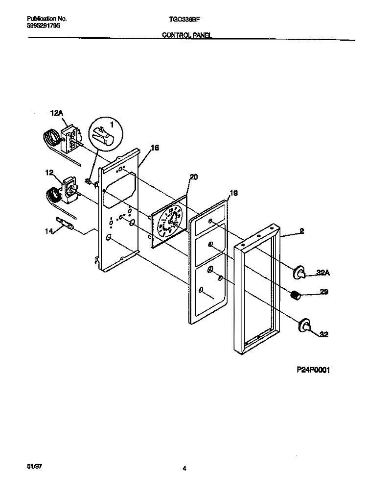 CONTROL PANEL Diagram and Parts List for TGO336BFDA  Tappan Range