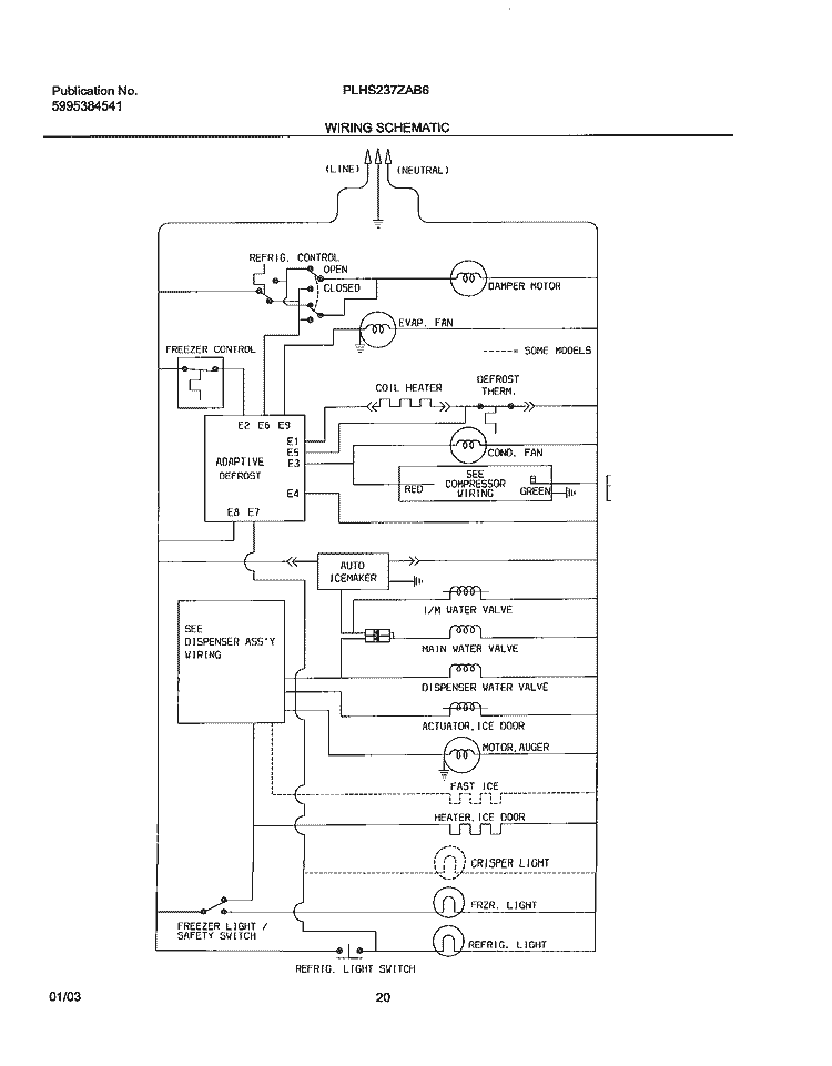 WIRING SCHEMATIC Diagram and Parts List for PLHS237ZAB6  Frigidaire Refrigerator