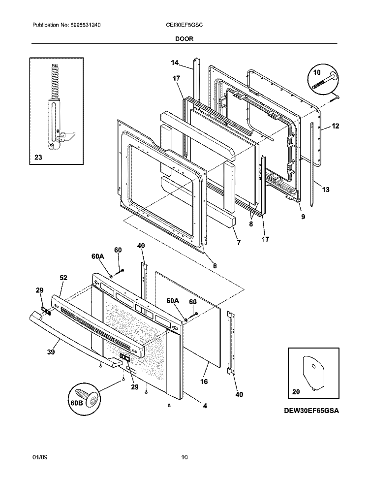 DOOR Diagram and Parts List for CEI30EF5GSC  Electrolux Range