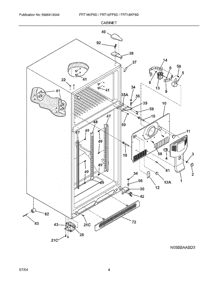 CABINET Diagram and Parts List for FRT18KP5DK0  Frigidaire Refrigerator