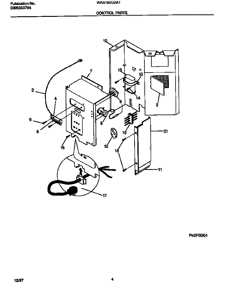 CONTROL PARTS Diagram and Parts List for WAS182G2A1  Frigidaire Air Conditioner