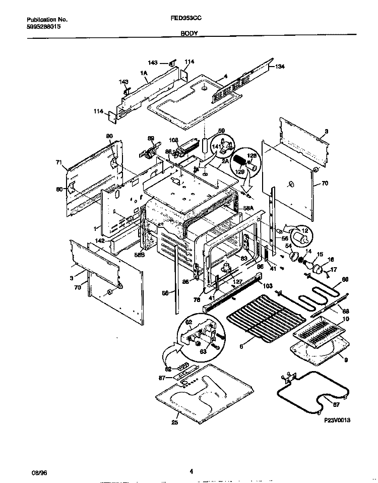 BODY Diagram and Parts List for FED353CCDG  Frigidaire Range