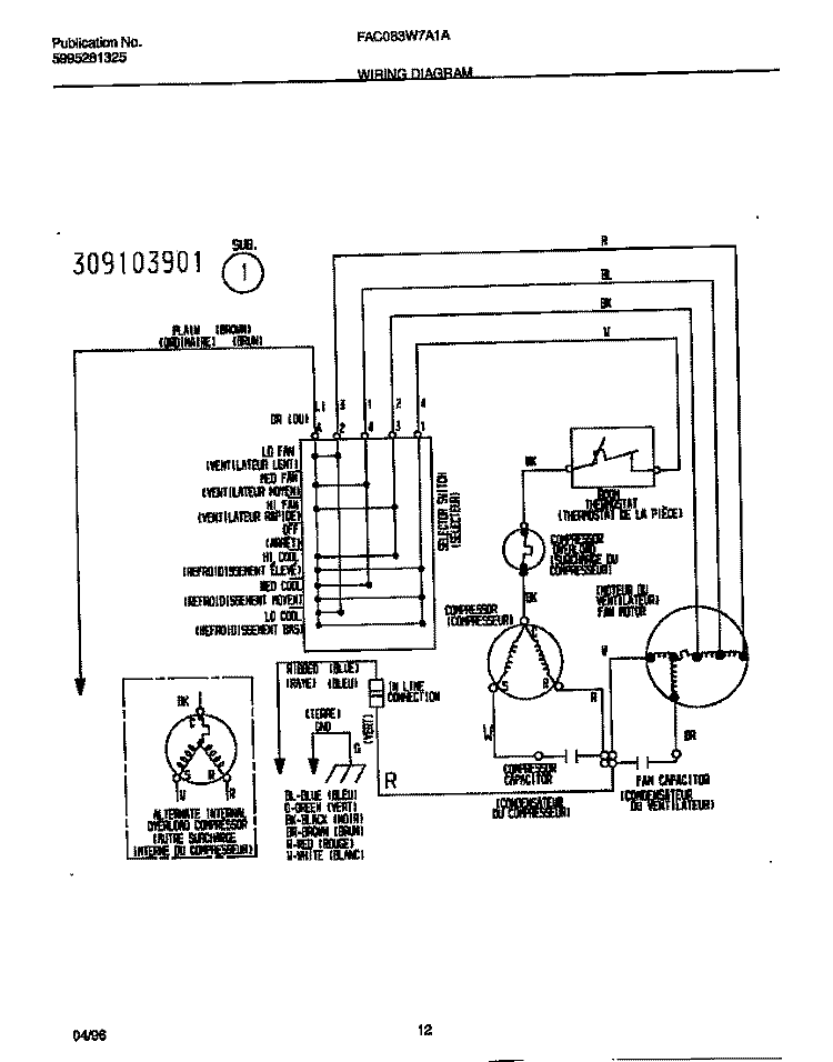 WIRING DIAGRAM Diagram and Parts List for FAC083W7A1A  Frigidaire Air Conditioner