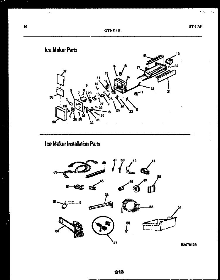 ICE MAKER AND INSTALLATION PARTS Diagram and Parts List for GTN181BL0  Frigidaire Refrigerator