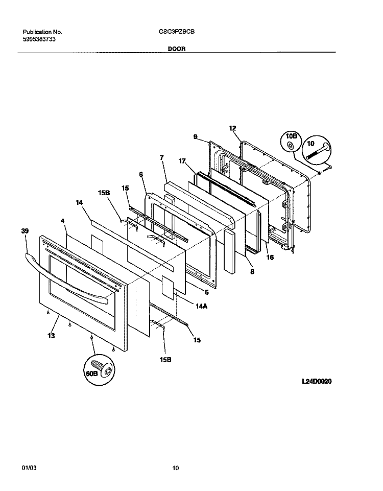 DOOR Diagram and Parts List for GSG3PZBCB  Frigidaire Range