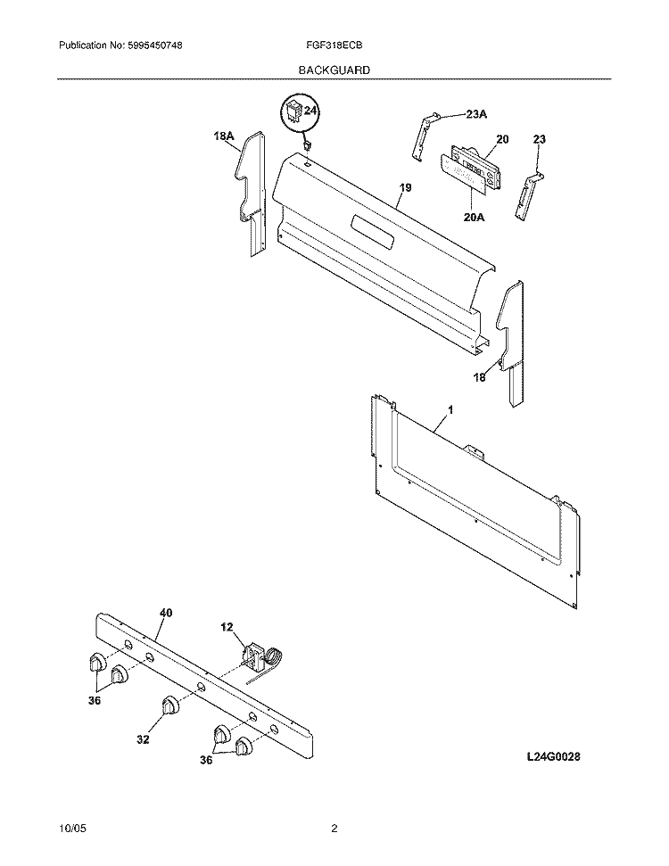 BACKGUARD Diagram and Parts List for FGF318ECB  Frigidaire Range