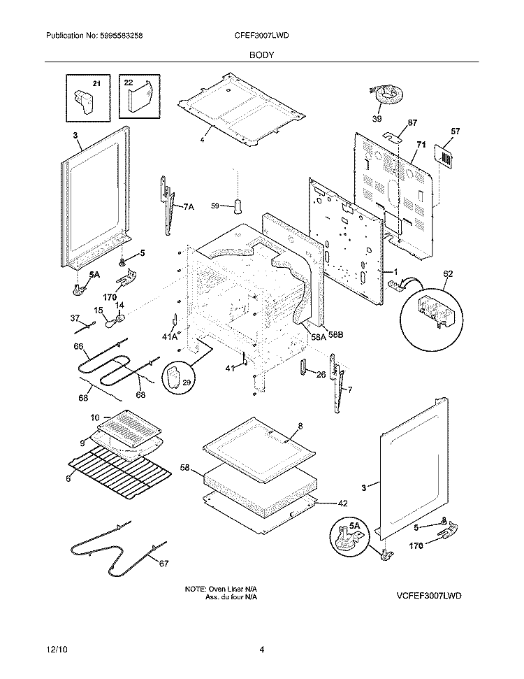 BODY Diagram and Parts List for CFEF3007LWD  Frigidaire Range