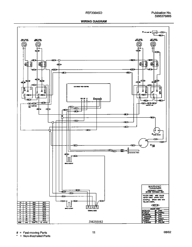 WIRING DIAGRAM Diagram and Parts List for FEF336ASD  Frigidaire Range