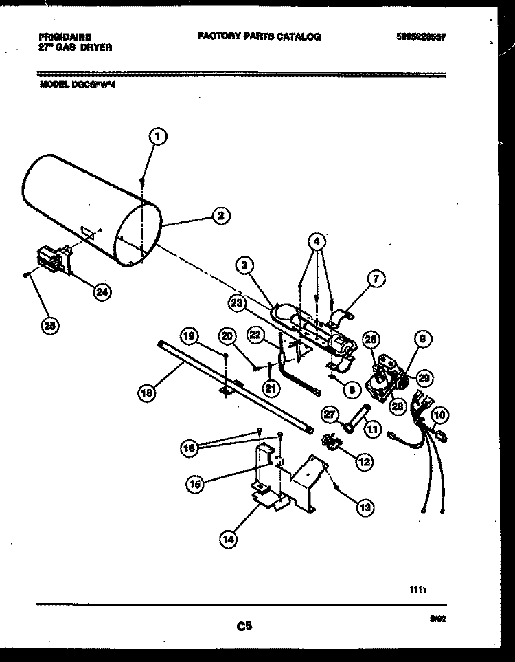 BURNER, IGNITER AND VALVE Diagram and Parts List for DGCSFW4  Frigidaire Dryer