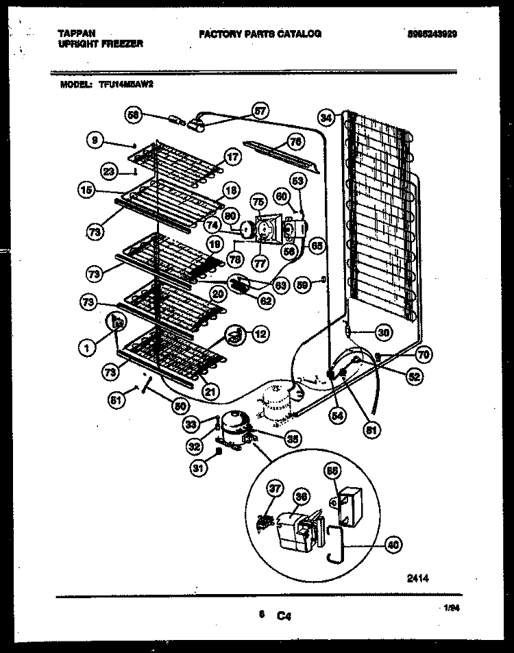 SYSTEM AND ELECTRICAL PARTS Diagram and Parts List for TFU14M5AW2  Tappan Freezer