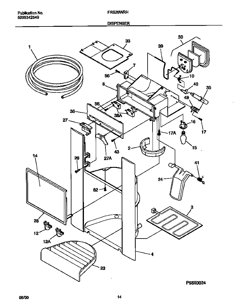 DISPENSER Diagram and Parts List for FRS20WRHW6  Frigidaire Refrigerator