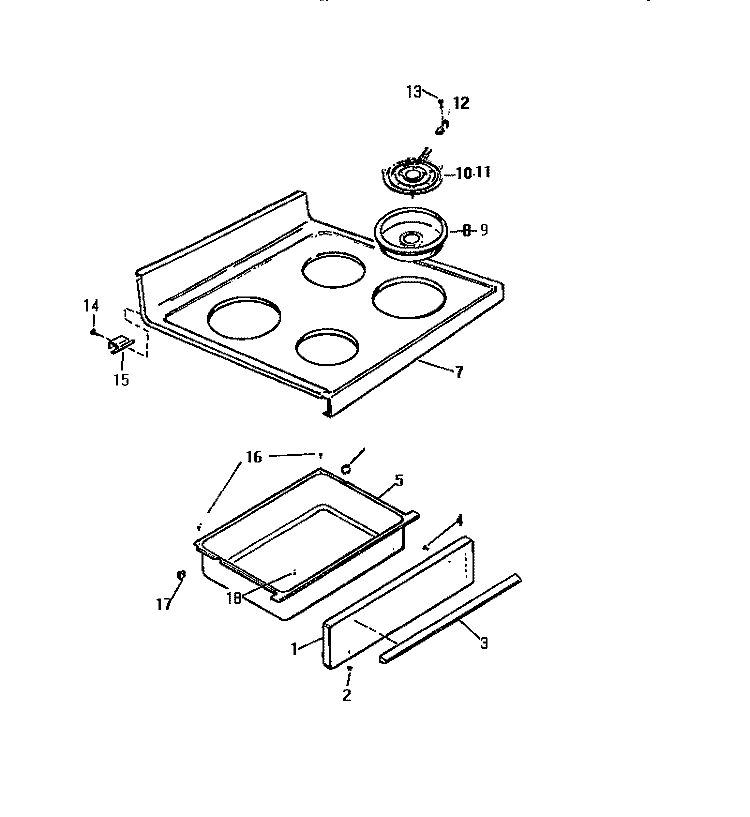 TOP AND DRAWER Diagram and Parts List for KF460GDH2  Frigidaire Range