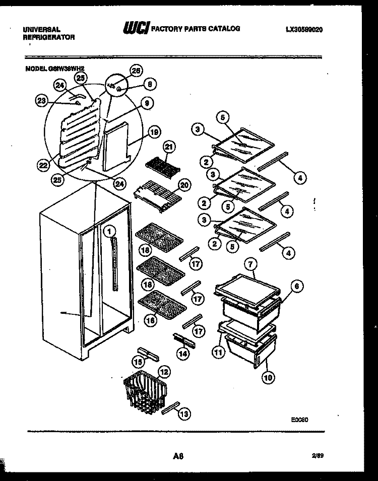 SHELVES AND SUPPORTS Diagram and Parts List for GSIW36CH2  Frigidaire Refrigerator