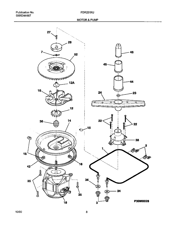 MOTOR & PUMP Diagram and Parts List for FDR251RJS0  Frigidaire Dishwasher
