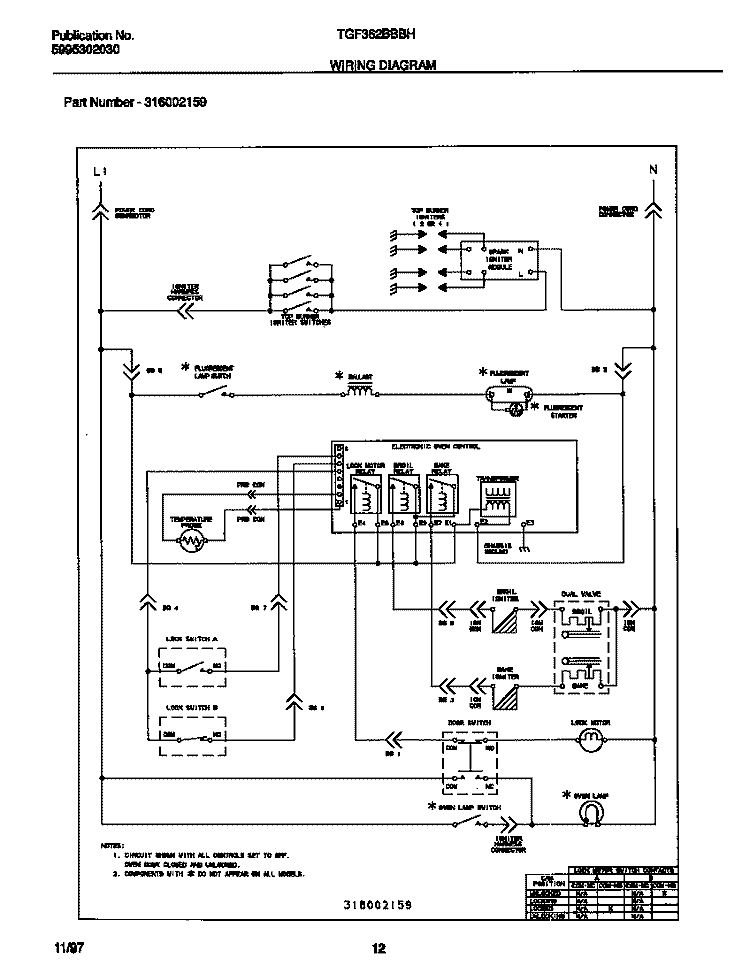 WIRING DIAGRAM Diagram and Parts List for TGF362BBBH  Tappan Range