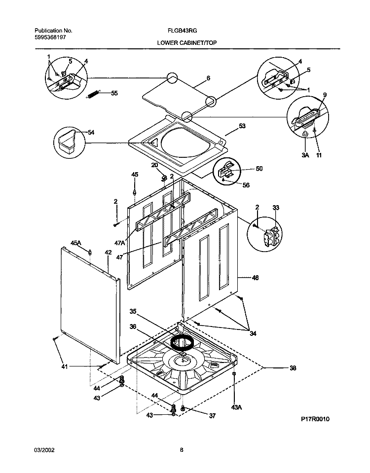WSHR CAB, TOP Diagram and Parts List for FLGB43RGS2  Frigidaire Washer Dryer Combo
