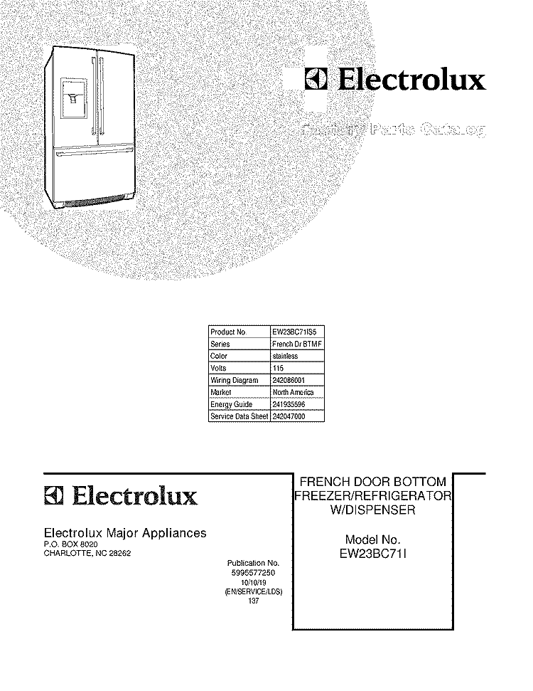 COVER Diagram and Parts List for EW23BC71IS5  Electrolux Refrigerator