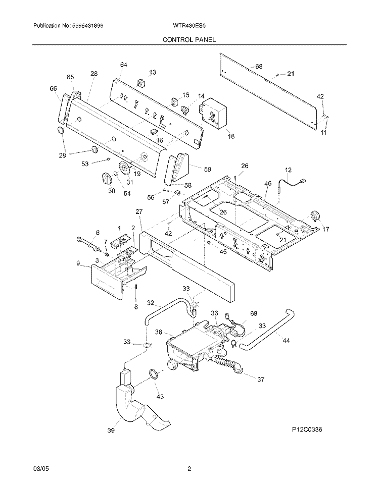 CONTROL PANEL Diagram and Parts List for WTR430ES0  Westinghouse Washer