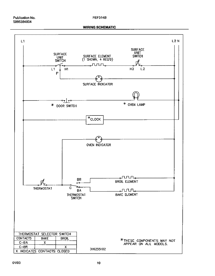 WIRING SCHEMATIC Diagram and Parts List for FEF314BWA  Frigidaire Range