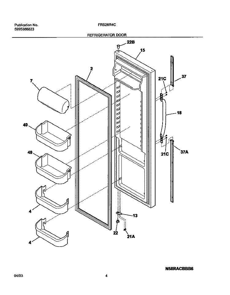 REFRIGERATOR DOOR Diagram and Parts List for FRS26R4CB0  Frigidaire Refrigerator