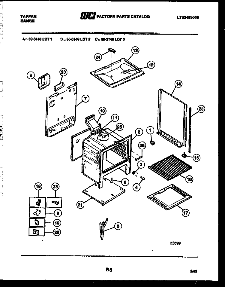 BODY PARTS Diagram and Parts List for 30-3148-00-02  Tappan Range