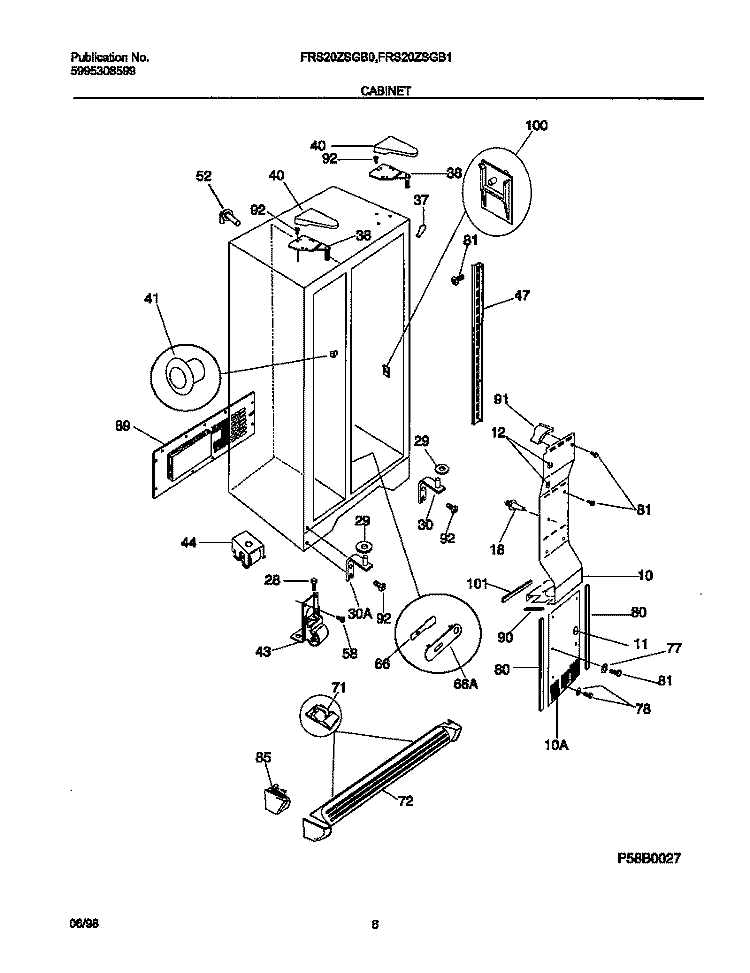 CABINET Diagram and Parts List for FRS20ZSGB1  Frigidaire Refrigerator
