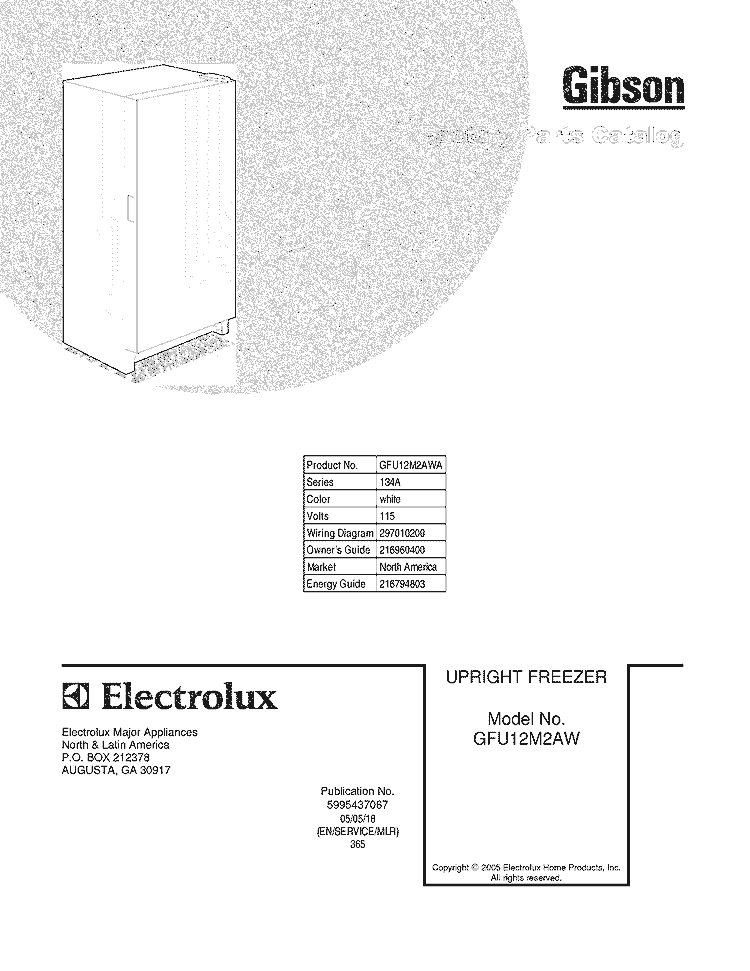 COVER Diagram and Parts List for GFU12M2AWA  Gibson Freezer