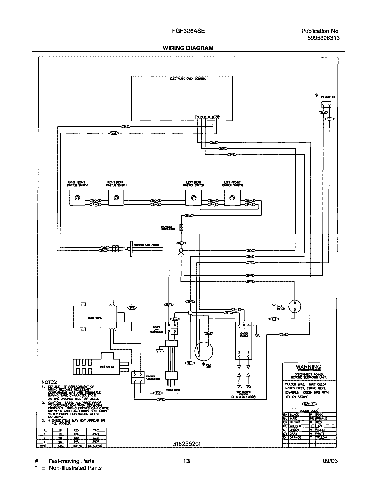 WIRING DIAGRAM Diagram and Parts List for FGF326ASE  Frigidaire Range