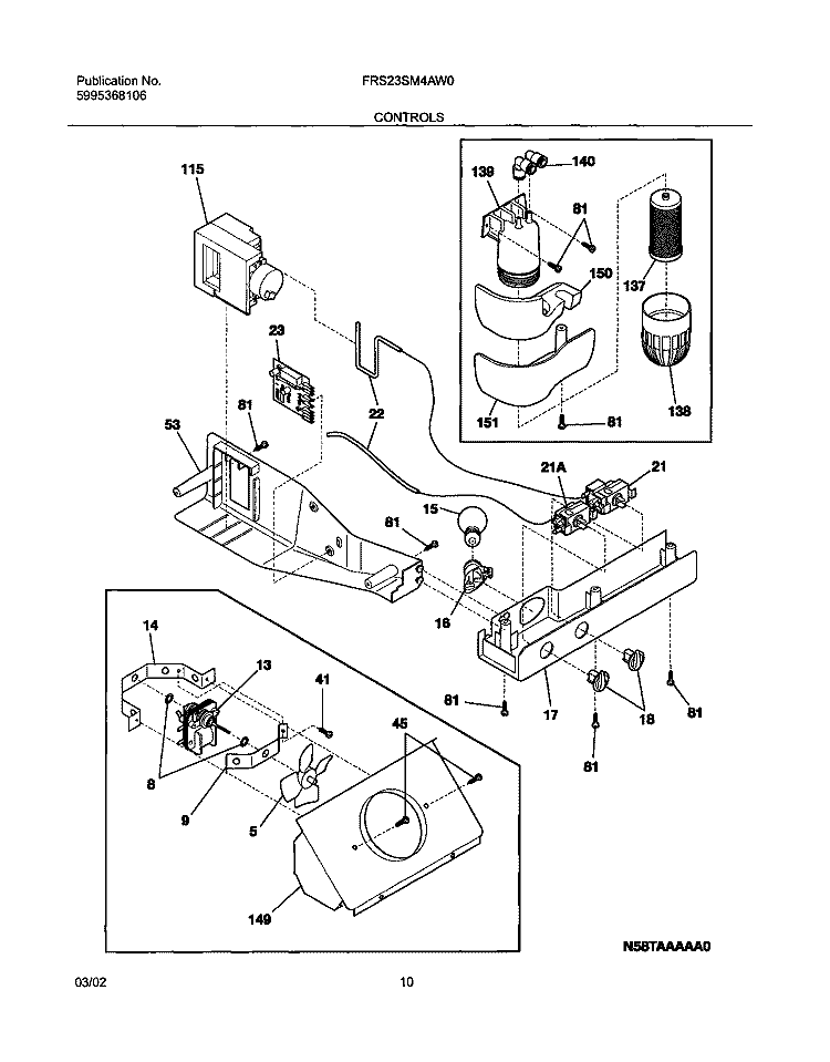 CONTROLS Diagram and Parts List for FRS23SM4AW0  Frigidaire Refrigerator