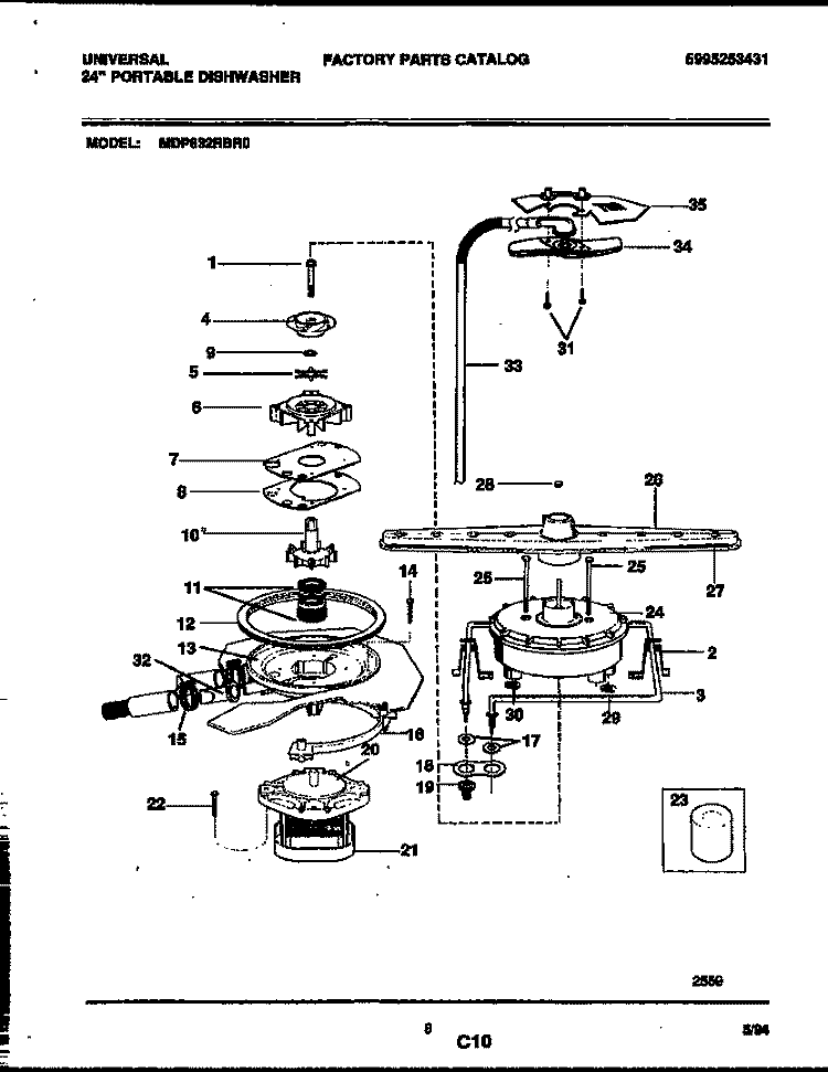 MOTOR PUMP PARTS Diagram and Parts List for MDP632RBR0  Frigidaire Dishwasher