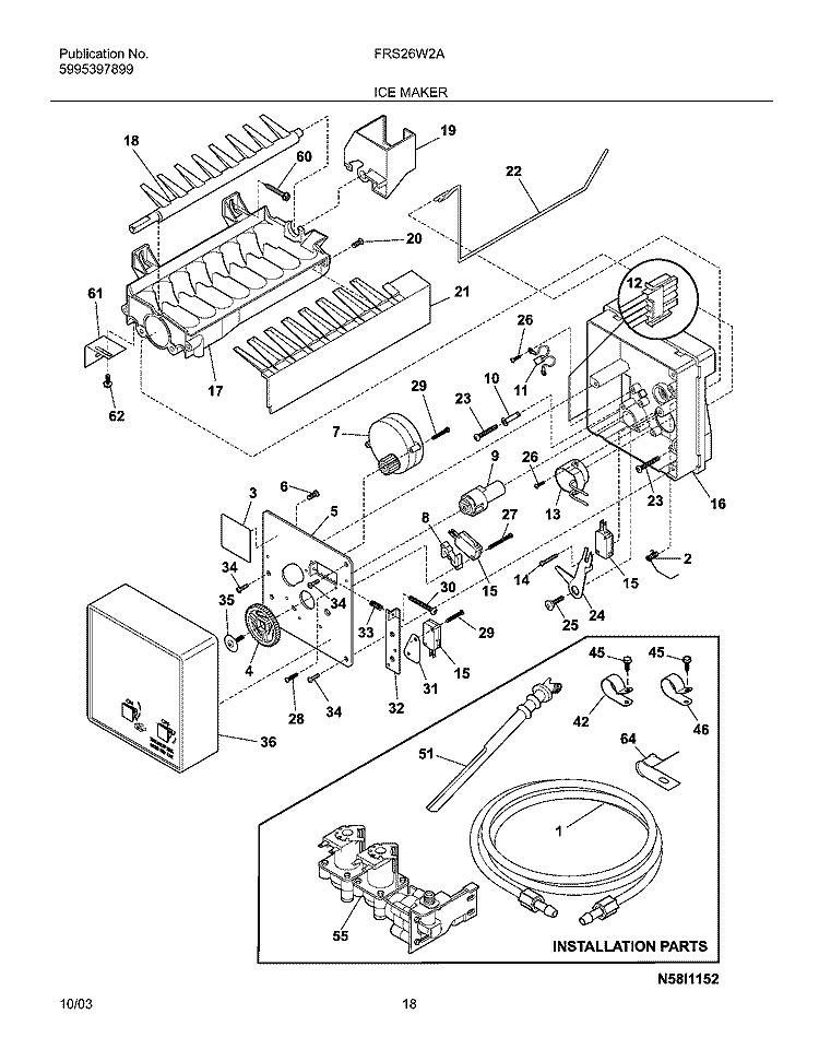 ICE MAKER Diagram and Parts List for FRS26W2AW7  Frigidaire Refrigerator
