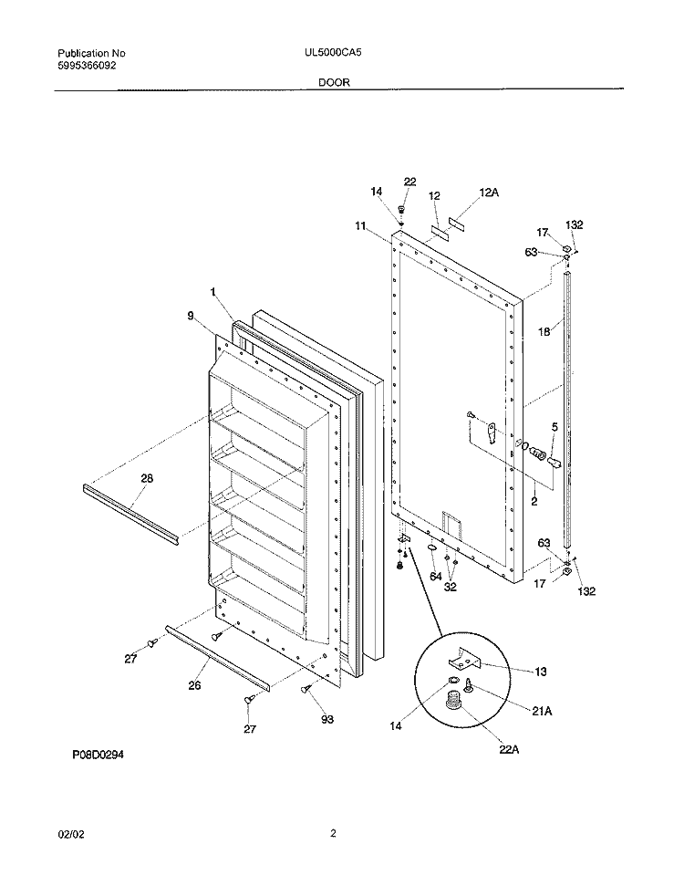 DOOR Diagram and Parts List for UL5000CA5  Frigidaire Freezer