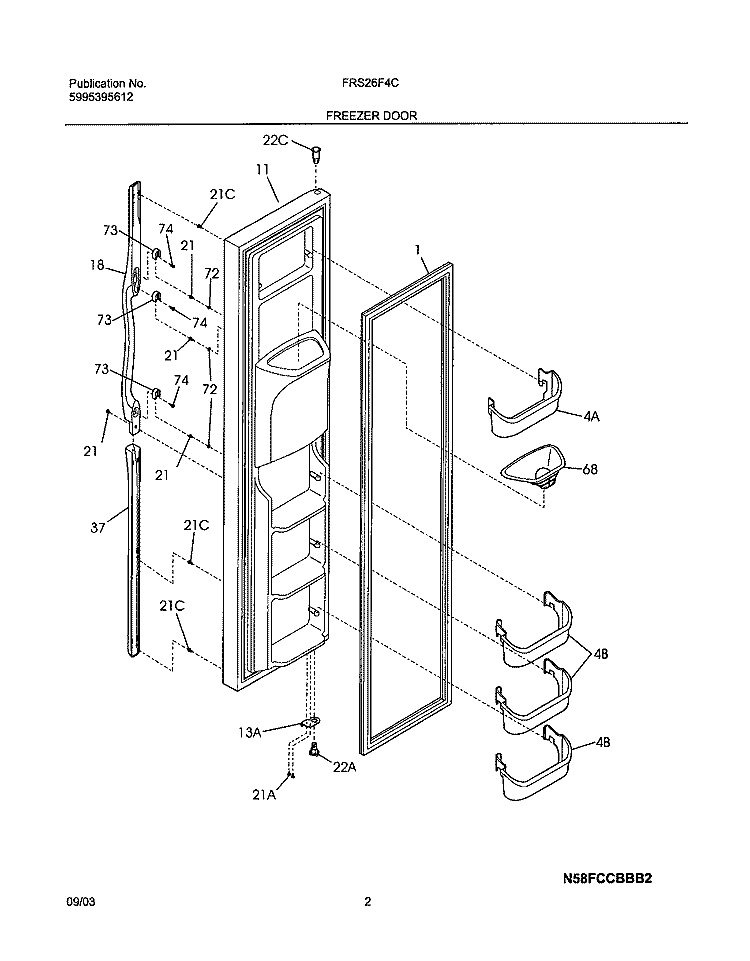 FREEZER DOOR Diagram and Parts List for FRS26F4CB1  Frigidaire Refrigerator