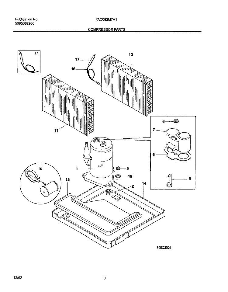 COMPRESSOR PARTS Diagram and Parts List for FAC082M7A1  Frigidaire Air Conditioner