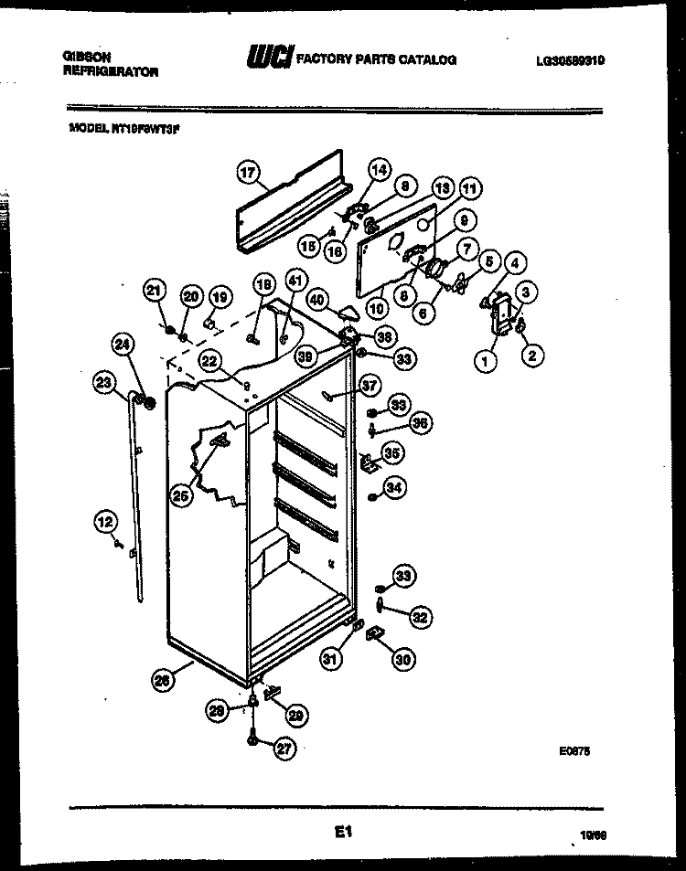 CABINET PARTS Diagram and Parts List for RT19F8WT3F  Gibson Refrigerator