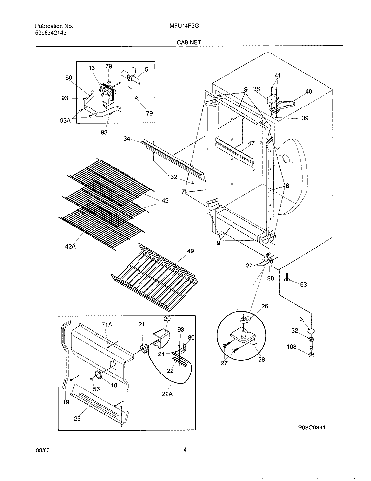 CABINET Diagram and Parts List for MFU14F3GW7  Frigidaire Freezer