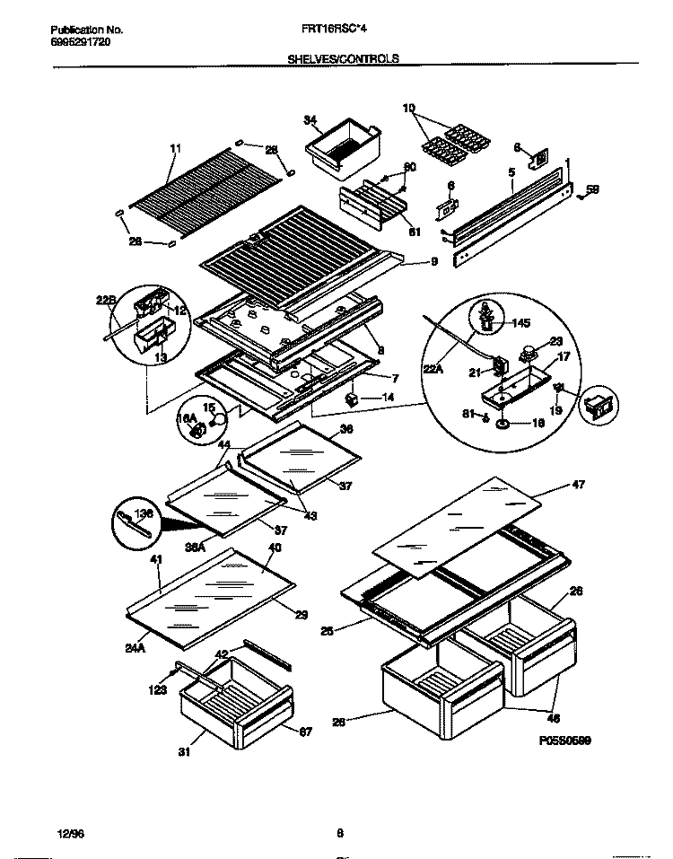 SHELVES / CONTROLS Diagram and Parts List for FRT16RSCD4  Frigidaire Refrigerator