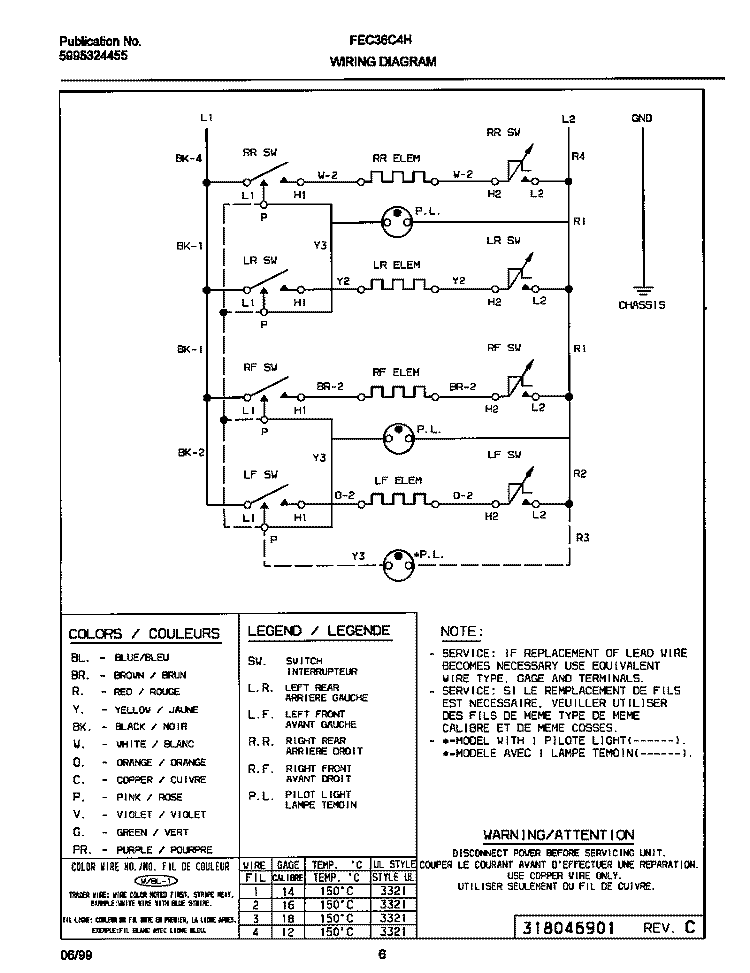 WIRING DIAGRAM Diagram and Parts List for FEC36C4HTA  Frigidaire Cooktop