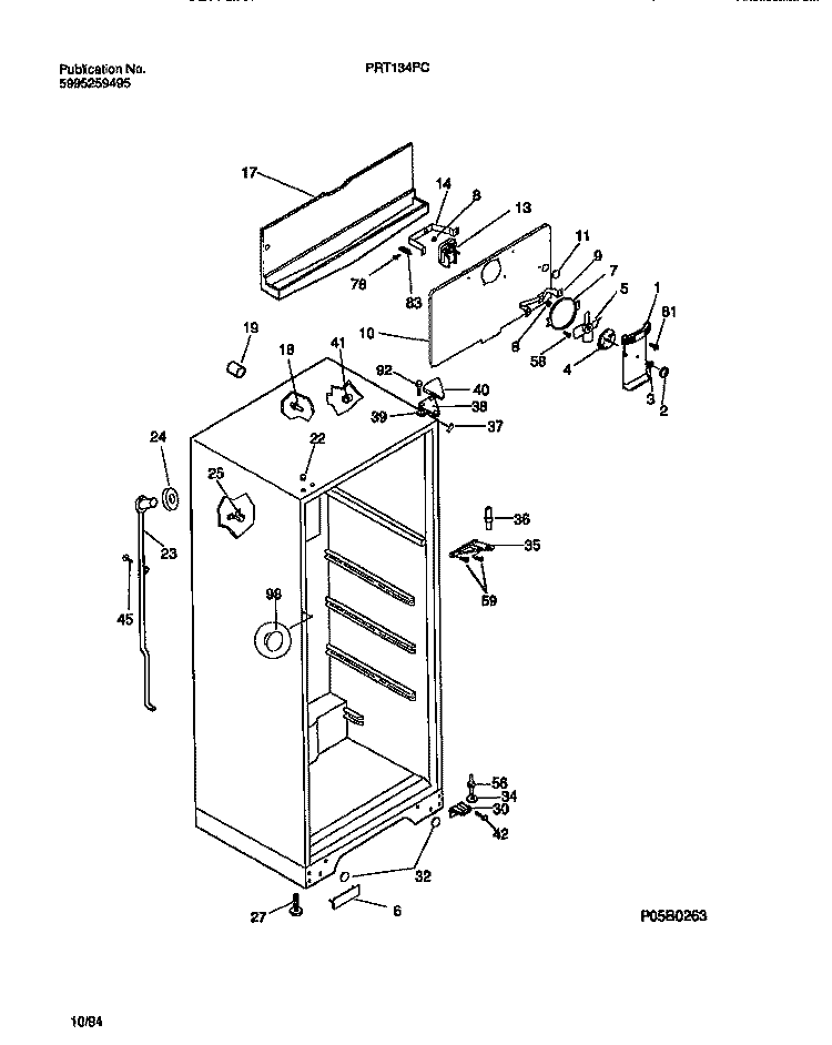CABINET W / FAN ASSEMBLY Diagram and Parts List for PRT134PCD3  Frigidaire Refrigerator