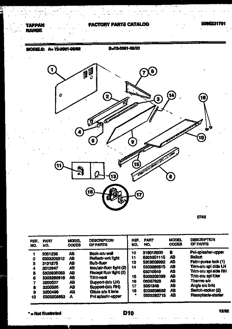 SPLASHER CONTROL Diagram and Parts List for 72-3981-00-03  Tappan Range
