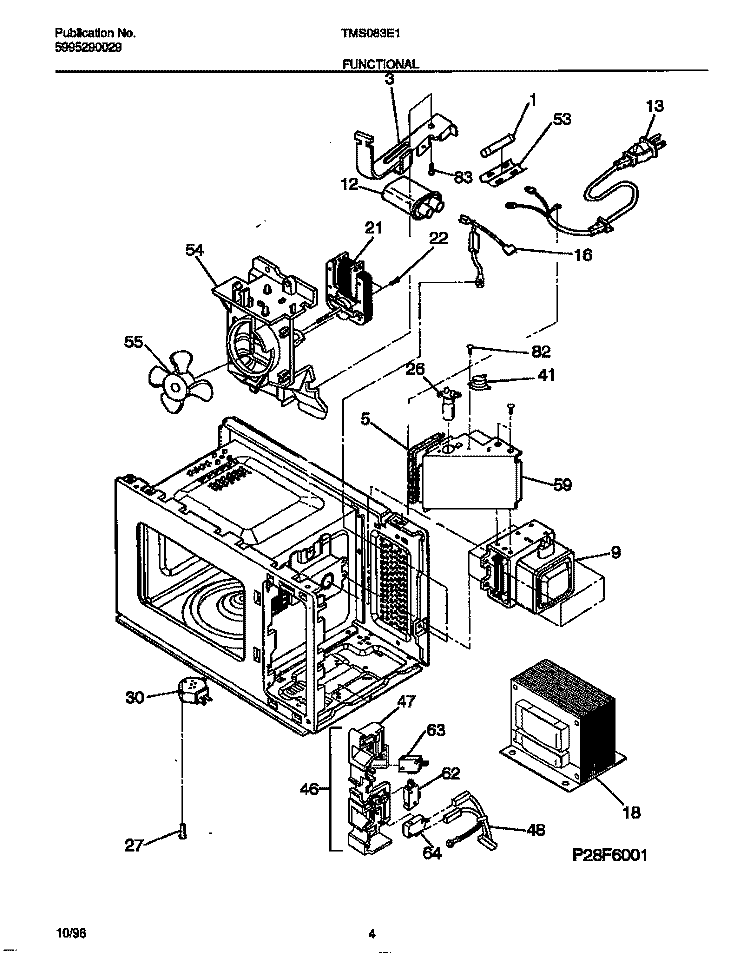 FUNCTIONAL Diagram and Parts List for TMS083E1W0  Tappan Microwave